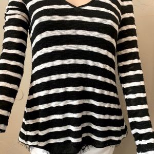 WHBM Black & White striped sweater with lace XXS